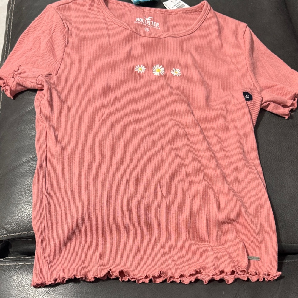 Hollister Coral Ruffle Edge Tee